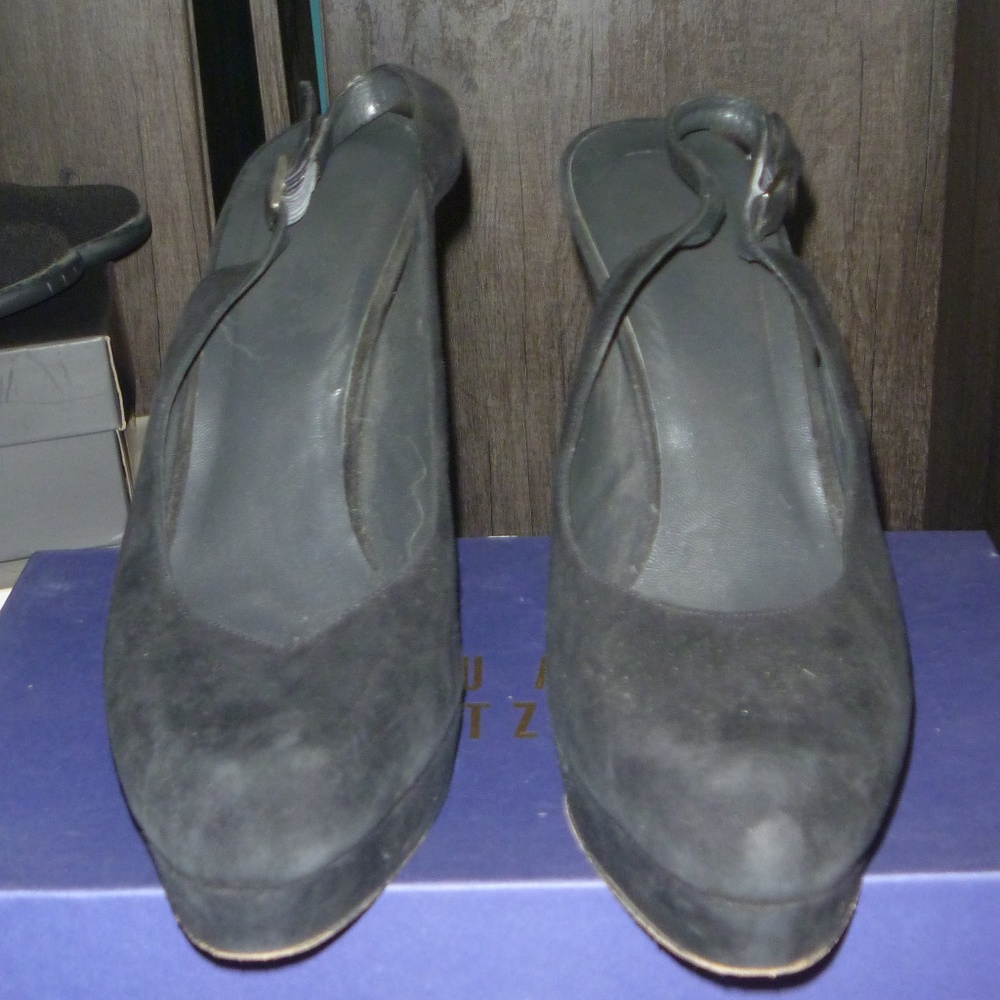 Stuart Weitzman Black Suede Platform Sling Back